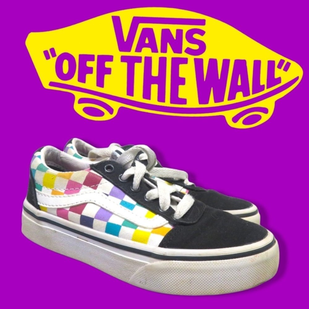 Girls Checkered Rainbow Colored Vans